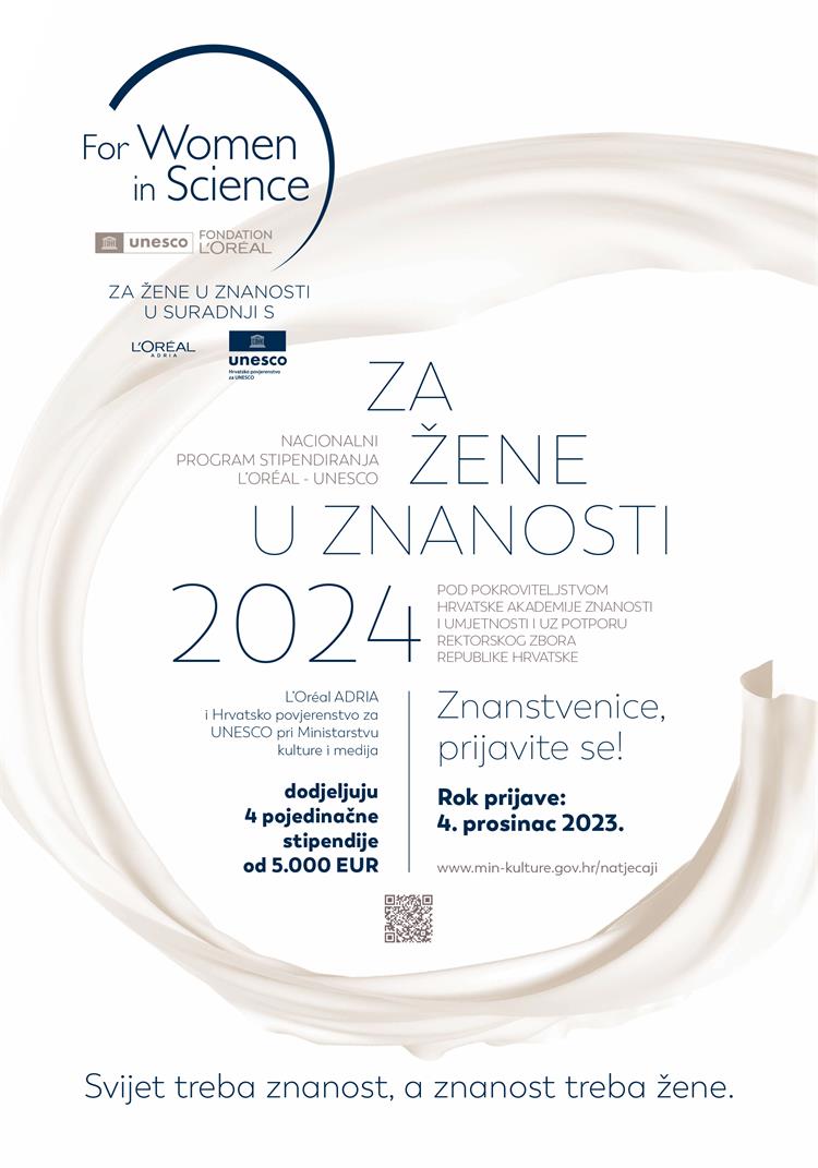 Natječaj za Nacionalni program stipendiranja L'Oréal-UNESCO „Za žene u znanosti“ 2024